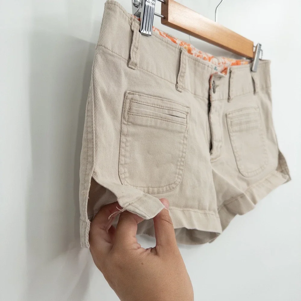 Y2K American Eagle Micro Shorts Womens 2 Tan Khaki Mall Girl Low Rise 2000s